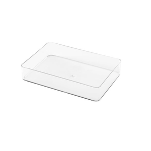 Transparent rectangular plastic drawer organizer for kitchen utensils and cutlery storage