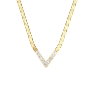 18K gold plated stainless steel V-shaped pendant necklace with crystal snake chain