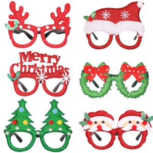 6-pack glitter Christmas party glasses featuring reindeer antlers and Santa designs