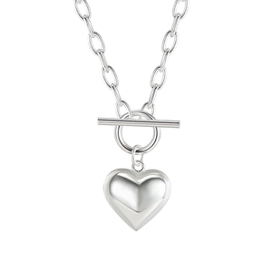 925 silver vintage OT buckle necklace featuring a chunky link chain and bold heart pendant
