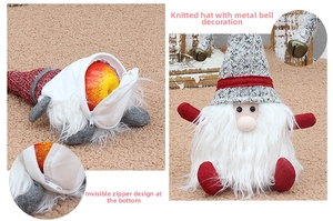Christmas gnome gift bag with knitted bell hat and hidden zipper pocket detail
