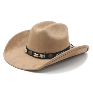 Vintage western cowboy hat in light brown suede with studded leather band and beads