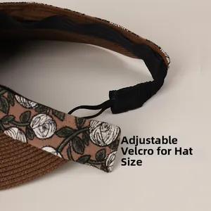 Detail of floral sun hat with adjustable Velcro back strap for a custom head size fit