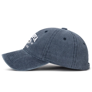 Vintage washed dark grey cotton baseball cap with white California embroidery on side