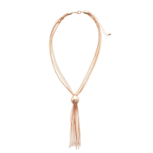 Collier multi-rangs en or rose élégant avec perle métallique et pendentif à franges