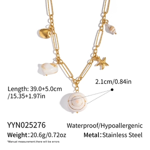 Spécifications de taille pour collier étoile de mer et coquillage en acier doré