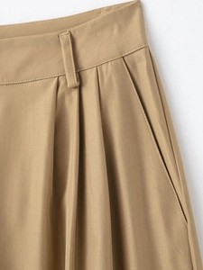 Detail of khaki twill trousers showing belt loops and pocket stitching craftsmanship