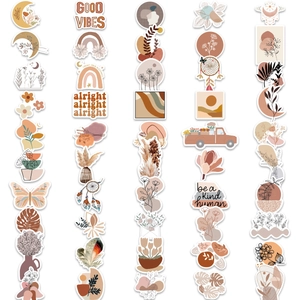 Bulk set of bohemian aesthetic waterproof stickers for suitcases with botanical patterns