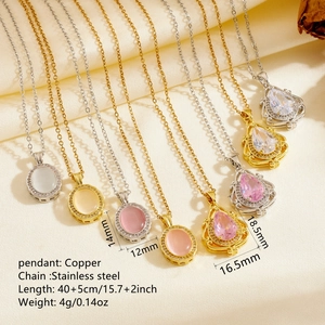 Fashionable drop and round teardrop necklaces in gold and silver stainless steel set