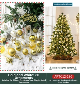 60pcs gold and white Christmas tree ornaments set with snowflakes and reindeer