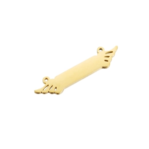Macro shot of gold stainless steel bar pendant with wing-shaped rings for DIY jewelry