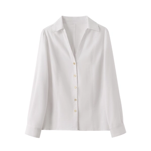 Women Blouse Shirt V Neck Roll-up Long Sleeve Polyester Linen Blend Solid White Casual Elegant Office Wear
