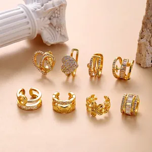 Moda Rame Zircone Earcuff E Orecchini Per Cartilagine Senza Piercing Clip Su Gioielli Cuore Stella Per Le Donne