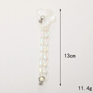 Iridescent butterfly acrylic chain strap with silver metal ring clasp, 13cm length