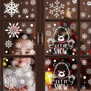 Christmas window stickers featuring cartoon bears and snowflakes for festive decor