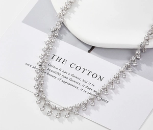 Detail of S925 silver necklace with sparkling square-cut zircon fringe pendants