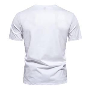 Detailed back view of white cotton short sleeve t-shirt with premium smooth fabric texture