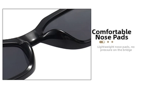 Close-up of lightweight integrated nose pads on black retro sunglasses for comfort