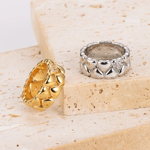 Heart Ring 304 Stainless Steel Micro Pave Zircon Interlocking Hearts High Polished Minimalist Jewelry For Women