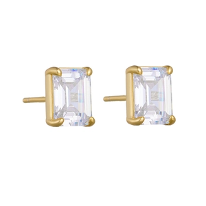 Elegant s925 silver gold-plated geometric square zircon stud earrings for women