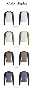 Display colori di t-shirt a maniche lunghe raglan slim fit in vari colori a contrasto