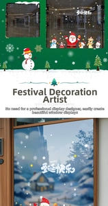 Detail von Weihnachtsmann und Schneemann Fensteraufklebern für die Ladendekoration