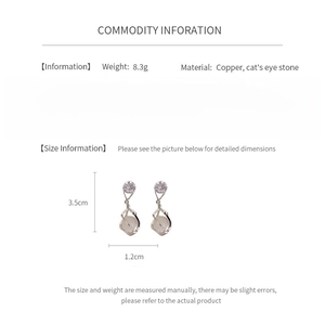 Detailed size chart of cat's eye stone drop earrings with 3.5cm height measurements
