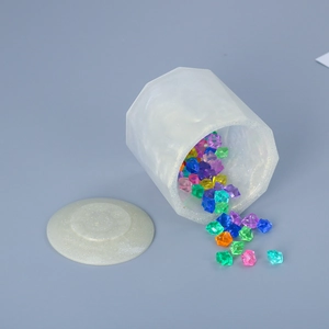 Faceted Cylindrical Storage Box Silicone Mold DIY Resin Casting Epoxy Jewelry Jar With Lid Desktop Organizer Tool