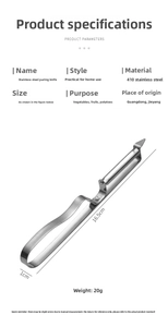 Detailed specs of 410 stainless steel vegetable peeler with a pointed tip design