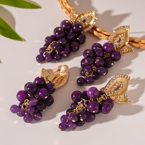 Boucles D'oreilles Pendantes Raisin Violet Alliage Pierre Artificielle Strass Avec Tige En Argent Sterling 925 Femmes