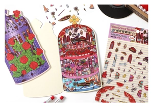 Detailed view of 2.5D Venice Theater deco stickers with rose and theater interior motifs