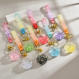 Luminous acrylic cat paw oil liquid keychains with glitter and bubble silicone strap