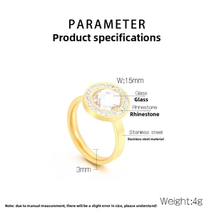 Detail showing 18K gold-plated stainless steel ring with micro-pave crystals