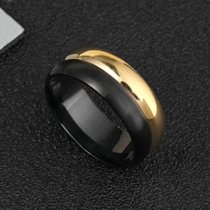 Minimalist 8mm black and gold stainless steel ring with brushed and polished dual finish