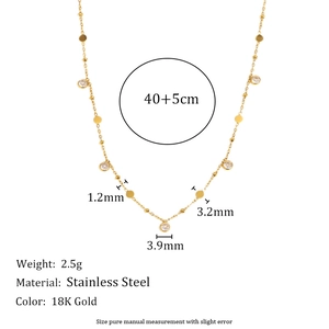 Detailed size chart of the 18K gold-plated stainless steel chain necklace with measurements