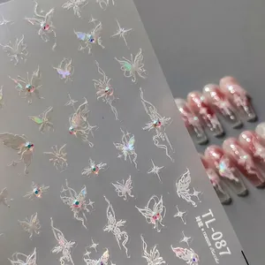 3D butterfly nail stickers with rhinestones and star patterns for 5D embossed nail art