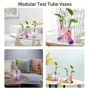 DIY geometric hydroponic test tube vase resin mold set with sparkling gradient finish