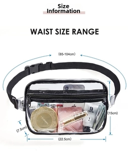 Clear PVC waist bag detail showing large capacity with adjustable strap and buckle closure