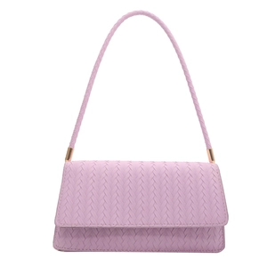 Minimalist lavender purple woven shoulder bag with V-shaped texture and gold hardware