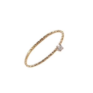 Minimalist 18k gold plated stainless steel ring with hammered texture and small crystal