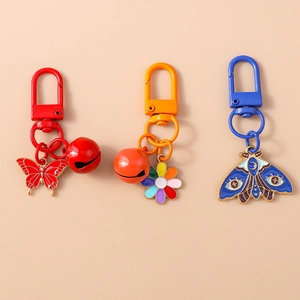 Butterfly Flower Moth Metal Keychain With Bell Colorful Enamel Bag Pendant For Women Girls Gift Accessory Stylish