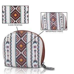 Ethnic bohemian semi-circle card holder with waterproof fabric and clear geometric prints