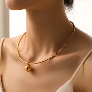 Minimalist Titanium Steel Choker Necklace Hollow Ball Pendant 18K PVD Gold Plated High Polished Modern Jewelry For Women