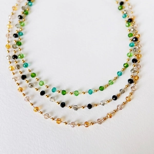 Elegant Colored Crystal Bead Choker Necklace Stainless Steel 18K Gold Plated Clavicle Chain For Women Fashion Jewelry