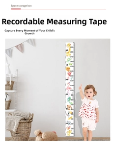 Detail of baby height growth chart featuring colorful cartoon animals from 10cm to 190cm