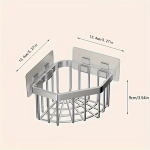 Macro detail of the stainless steel kitchen sponge rack dimensions 13.4cm x 9cm with adhesive