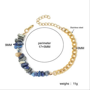 Spécifications de taille du bracelet en acier doré avec pierres bleues naturelles de 11g