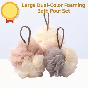 Soft PE Mesh Bath Ball Double Color Stitching Shower Sponge With Lanyard For Deep Cleaning Body Scrubber