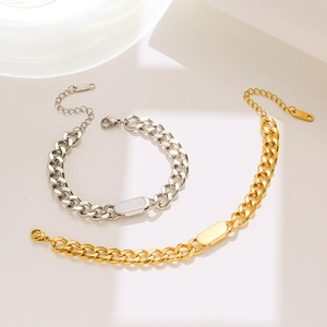 Bracciali a catena cubana unisex in oro e argento con piastre metalliche rettangolari