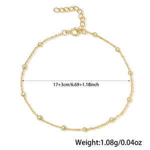 Detailed view of 925 sterling silver golden bead chain with extension link and measurements